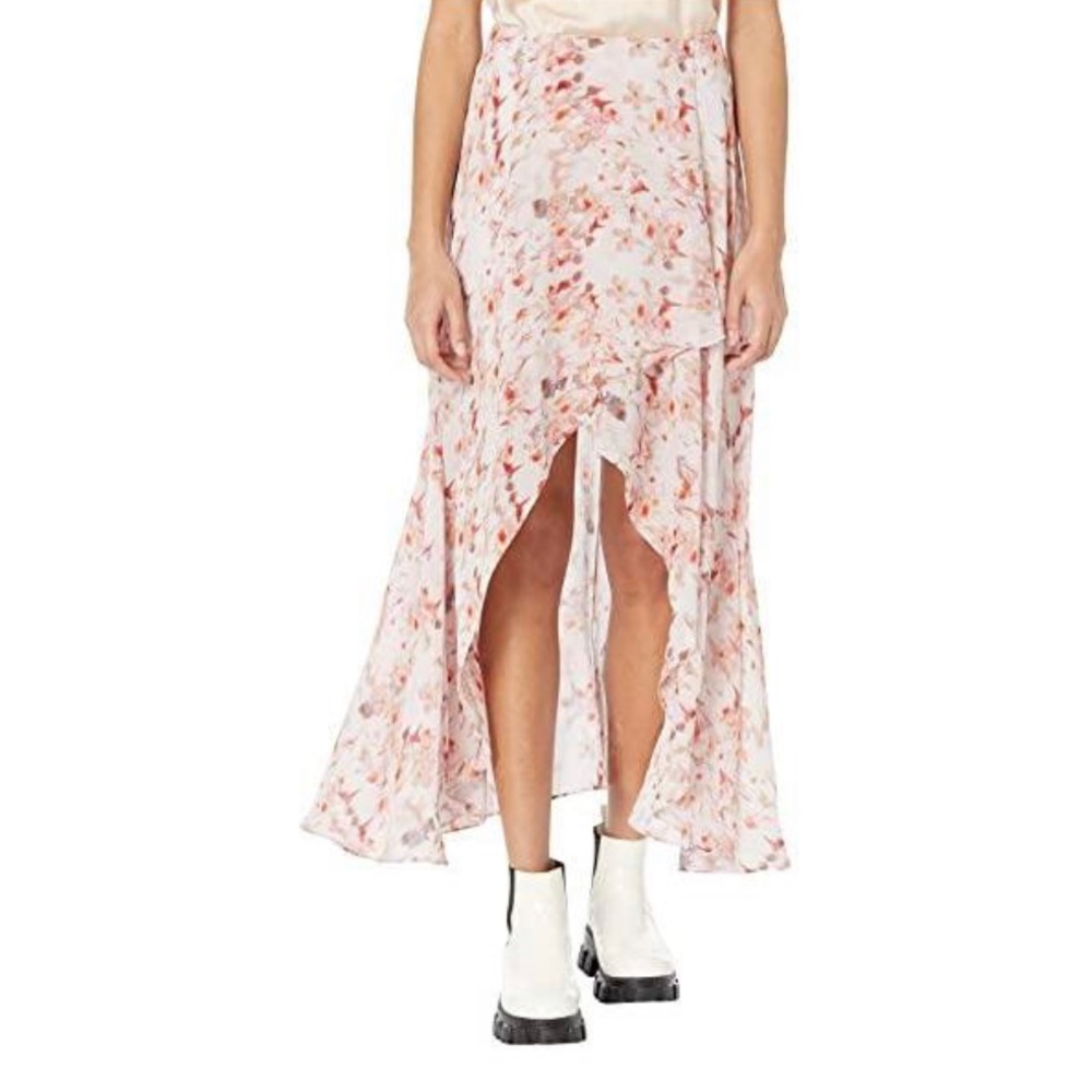 All Saints asymmetric hem skirt, size 6 (UK 10) in pink and white floral print